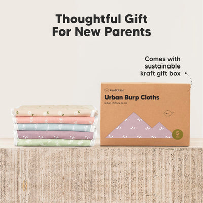 Organic Burp Cloths Baby Boy & Girl - 5-Pack Super Absorbent Cotton Burping Cloths for Babies, Soft & Plush Newborn Spit Up Rags, Infant Towels for Milk Spit Up, Unisex, Large 21" x 10" (Fall Spores)
