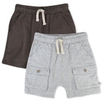 HonestBaby 2-Pack Cargo Shorts 100% Organic Cotton for Infant Baby and Toddler, Boys, Girls, Dusty Brown, 3-6 Months