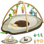 CoziBB Baby Play Gym Mat & Activity Mat, Baby Tummy Time Mat, Large Avocado Shaped Playmat with 6 Detachable Toys for Motor Skills & Sensory Development, Washable Infant Baby Essentials, Olive Green
