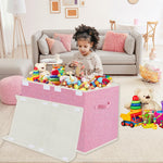 VERONLY Large Collapsible Toy Storage Box with Lid & Handles - Kids Organizer Chest for Toys, Clothes, Blankets (Pink, Nursery, Playroom, Bedroom)-24.5''×13''×16''