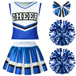 Spooktacular Creations Halloween Girl Cheerleader Costume, Blue Cheer Uniform Set, Cute Cheerleading Outfit with Accessories for Halloween Dress-Up, High School Themed Party (Large, 10-12 yrs)