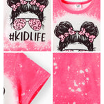 PATPAT Girls Shirts Size 8-9 Pink Kid Life Graphic Tees, Kid Life Shirts for Girls, Crew Neck Short Sleeve Pink Tops Fashion Clothes Coming Home Outfit Preppy Tops