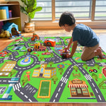 Kids Room Rug - Soft & Non-Slip 4x5 Ft Town Car Rugs City Map Play Mat, Childrens Road Carpet Washable Playmat for Classroom Nursery Bedroom Boys