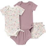 Modern Moments by Gerber Baby Girls' Short Sleeve Bodysuit and Shorts Set, Ivory Garden/Medium Lilac, 0-3 Months