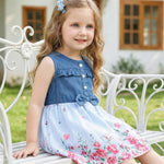 Toddler Girl Clothes 2t 3t Cute Girl Clothes Blue Striped Floral Summer Birthday Dress Sleeveless Ruffle Denim Bow Dress Spring Party Jean Dresses