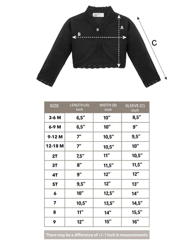 Lilax Baby Girls' Knit Long Sleeve Button Closure Bolero Cardigan Shrug 3-6 Months Black