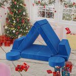 Jadoxy Modular Kids Play Couch, Kids Sectional Couch Sofa, Bedroom and Playroom Convertible Foam for Toddlers, Floor Cushion for Imaginative Boys and Girls (Dark Blue-Suede)