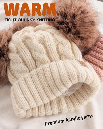 FURTALK Toddler Warm Winter Hat Kids Baby Knitted Soft Beanie with Double Faux Fur Pom Poms for Girls Boys