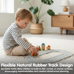 PlanToys® Rubber Road & Rail Set Small Wooden Montessori Play Set | Imagination, Problem Solving and Early Movement Exploration | Eco Friendly Road and Rail Set for Meaningful Play