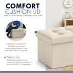 Ornavo Home Small Storage Ottoman Foldable Collapsible Rectangle Linen Ottoman Foot Rest Stool Seat, for Living Room, Bedroom, Home Office, Dorm - 12 x 16 x 12, Beige