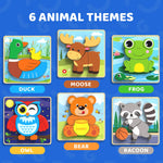 BenBen Wooden Puzzles for Toddlers 1-3, 6 Pack Animal Puzzles for Toddlers 2-4, Montessori Toys for 1 2 3 Year Old Boys Girls, Learning Educational Preschool Toys