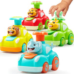 JOYIN Animal Toy Cars, Toddler Toys for Boys Girls, 4 Pack Press and Go Cars Including Elephant, Monkey, Giraffe and Lion, Wind Up Toddler Present, Birthday Gift for Kids