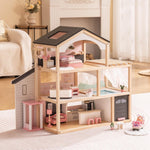 ROBUD Doll House, Wooden Dollhouse with 6 Rooms, 29-pcs Furniture Set, Working Elevator, Garage, Swimming Pool, Ideal Gift for Kids Ages 3+ (Pink)