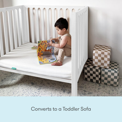 Newton Baby Galileo Mini Crib Solid Beech Wood with Wheels in White Color, Adjustable Mattress Height, Ultra-Safe Non-Toxic Finish, Mini Crib Mattress Included