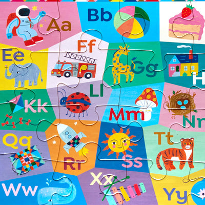 eeBoo: Learn The Alphabet - 20 Piece Puzzle - 15 x11 Jigsaw, Sturdy Dustless Oversized Pieces, Objects & Letter Association, Preschool, Kids Ages 3+