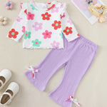 Kucnuzki Baby Girl Kids Clothes Toddler Girl Fall Winter Outfit White Long Sleeve Ruffle Shirt Cute Baby Purple Flare Pants 12-18 Month Girl Clothes For Kids