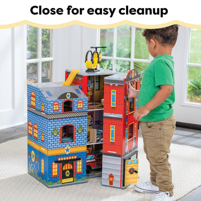 KidKraft Everyday Heroes Wooden Playset, 3-Story with 26-Piece Accessories, Foldable for Storage