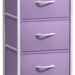 Sorbus Nightstand with 3 Drawers - Bedside Furniture & Accent End Table Chest for Home, Bedroom Accessories, Office, College Dorm, Steel Frame, Wood Top, Pastel Fabric Bins (Purple)