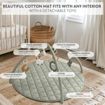 Beautiful Baby Play Gym and Tummy Time Mat - Soft Cotton Mat with 6 Cute Toys Creates The Perfect Activity Area for Your Girl/Boy - Stylish Infant Floor Playmat Fits Nicely with Any Playroom Decor