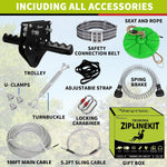 100 ft /120 ft /150 ft/180ft Zip Line Kit for Kids and Adult Up to 380 lb - Updated Removable Design Trolley and Thickened Seat, Rust Proof W/Safety Harness - Zipline Kits for Backyard