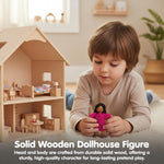 PlanToys® Wooden Girl Dollhouse Figurine – Medium Skin Tone | Poseable Doll with Bendable Rope Arms & Legs | Montessori Pretend Play Doll House People for Kids (1:12 Scale)