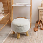 OGEMXU Ottoman Foot Rest, Small Round Ottoman with Storage, Boucle Teddy Velvet Footstool with Wood Legs, Soft Sponge Storage Ottoman for Living Room, Bedroom, Couch, Enterway (Cream)