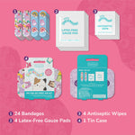 Smart Care Squishmallow First Aid Kit Travel Essentials with Antiseptic Wipes, Cute Bandaids Variety Pack for Kids, Latex-Free Gauze Pads and Bandages in Tin Case, 33PC