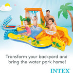 Intex Inflatable Dinosaur Play Center Outdoor Playhouse Inflatable Water Park with Kid Pool Slide, Water Sprayer, Waterfall, and 6 Balls, Multicolor