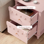 Pink Nightstand Side End Table with 2 Drawers, Modern Night Stand with Petal Pattern for Bedroom, Scalloped Bedside Night Tables with Solid Wood Legs