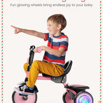 besrey Kids Tricycle with Flash Wheels for Ages 18 Months to 5 Years, Toddler Tricycle with Bell, Kids Tricycle, Gift for 2-5 Year Olds, Gift and Toy for Boys and Girls, Tricycle for Toddlers, Pink