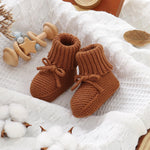 Hadetoto Baby Booties Newborn First Walkers Cozy Shoes Warm Knit Soft Booties for Toddler Infant Boy Girl (Caramel, Infant, 3 Months, Age Range, US Footwear Size System, 6 Months, Medium)