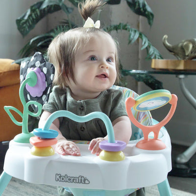 Kolcraft Tiny Steps Too 2-Stage Infant Baby Push Walker with Wheels, Seated or Walk Behind, Entertaining Developmental Learning Activities for Toddlers Boys & Girls Sturdy Frame - Clouds Rainbows