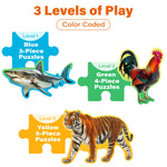 BenBen Puzzles for Toddlers 2-4,12 Animal Puzzles, 3 Levels Step-by-Step Color-Coded Jigsaw Puzzles, 48 Pieces Total, Educational Montessori Toys for Preschool Girls Boys