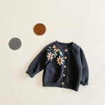 Baby Toddler Girls Spring Fall Sweater Cardigan Coat Long Sleeve Handmade Embroidery Tops for 6M-5T
