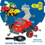 Power Gearz Take Apart Toy with Screwdriver and Screws- 3 Pack Truck Set for Boys and Girls- Fire Truck, Construction Garbage Trucks- Vehicle Set - Building Toys for Kids Ages 3-5