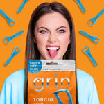 GRIN Tongue Cleaner, 48 Count, Disposable Tongue Cleaner, Hygienic Scraper, Recycled Plastic, Clean Tongue, Promote Fresh Breath, Includes Safe Fold- Back Tooth Pick