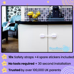 Booboo® (10 Pack) Premium Cabinet Locks Baby Proofing, Child Proof Cabinet Locks, Cupboard Locks for Children with 3M Adhesive + 4 Extra Stickers