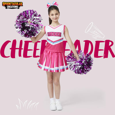 Spooktacular Creations Halloween Girl Cheerleader Outfit, Pink Zombies Cheerleader Costume for Girls Set for Halloween Dress-Up, High School Themed Party (Small, 5-7 yrs)