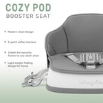 Dream On Me Cozy Pod Baby Booster Seat for 6–36 Months, Portable Travel Booster Chair with 3-Point Safety Harness & 2 Fixing Belts, for Table & Dining, Lightweight Foldable & Easy to Carry - Gray