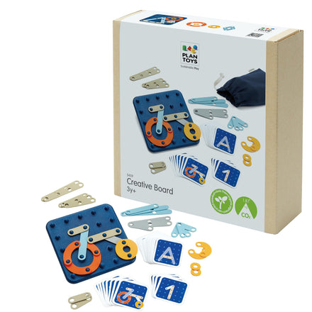 Plan Toys Creative Board toy set with packaging on a white background