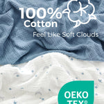 Momcozy Muslin Mini Crib Sheets Fitted - 38''x26'' Pack and Play Sheets for Pack N Play Mattress, 2 Pack Soft & Breathable Natural Cotton Non Slip Bed Cover for Boys, Girls, Blue Star Moon