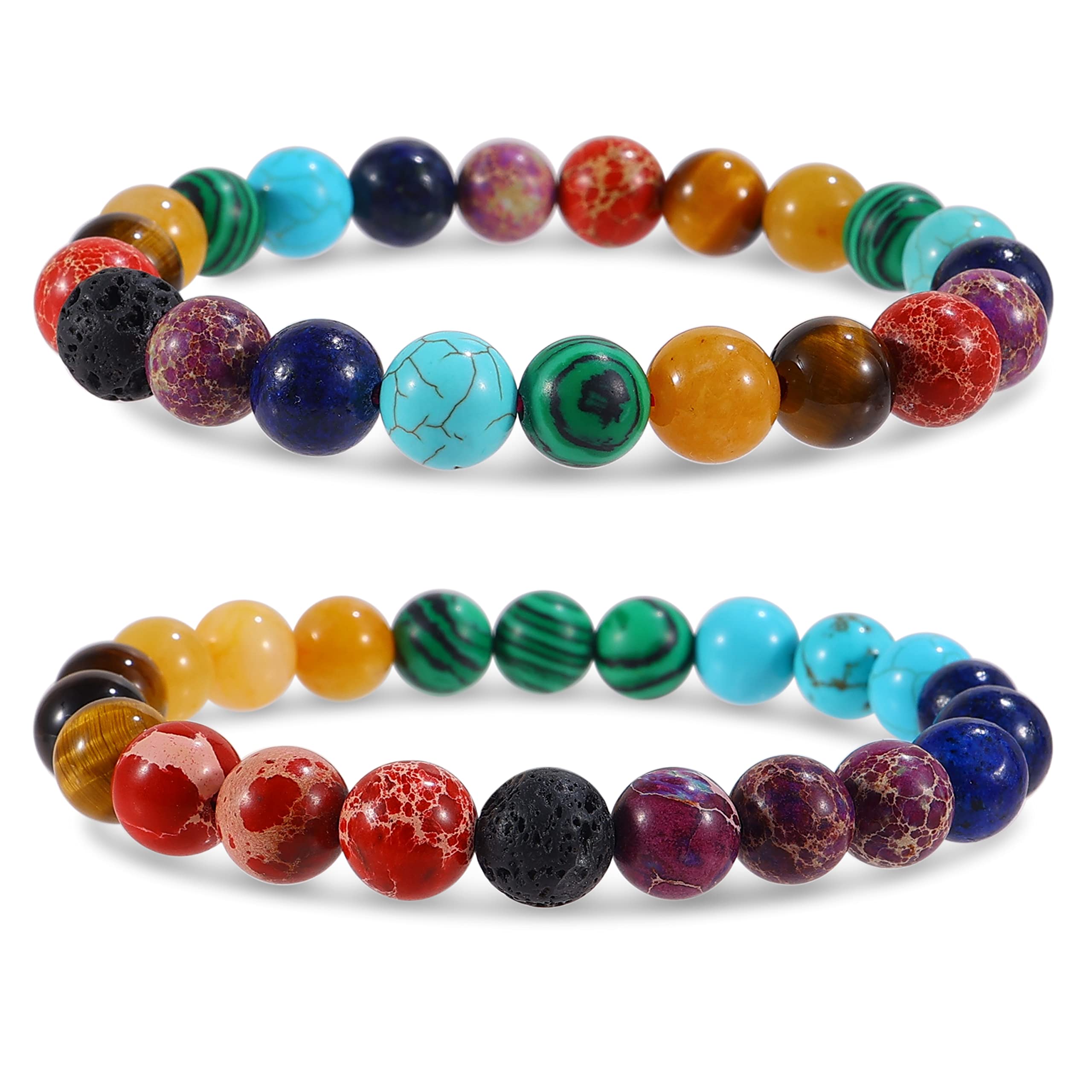 Bivei Natural Gemstone Semi Precious Healing Crystals Handmade Stretchy Round Beads Bracelet, Enhance Positive Energy