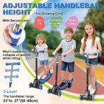 Kick Scooter for Kid 3-5 5-7,LED Lighted 3 Wheels,Folding Scooter, Lean to Steer,Adjustable Height,Widen Anti-Slip Deck, Heavy Duty Metal Toddler Scooters for Boys Girls 3-8 up to 150 LBs