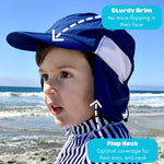 SwimZip Sun Hat with Neck Flap | UPF 50+ Protection for Baby, Toddler, and Kids Navy