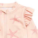 Gerber Baby Girls Toddler Long Sleeve One Piece Rashguard Swimsuit, Pink Starfish, 12 Months
