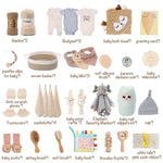 30 Piece Baby Gift Basket – Luxury Curated Baby Girl Gift Basket for Newborn, Premium All-in-One Baby Shower Gift Set, Essentials with Keepsakes for First Visit (Khaki)