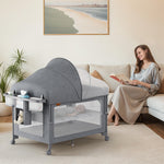 TinyGlow 4 in 1 Baby Bassinet, Pack and Play, Bedside Crib Sleeper, Diaper Changer, Quickly Assembled and Folded Portable Crib with Mattress and Mosquito Net, Easy to Carry