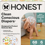 The Honest Company Clean Conscious Diapers for Delicate Skin | Up to 100% Leakproof | Hypoallergenic, Fragrance Free | Gender Neutral | Club Box, Size 1 (8-14 lbs), 78 Count (Prints May Vary)