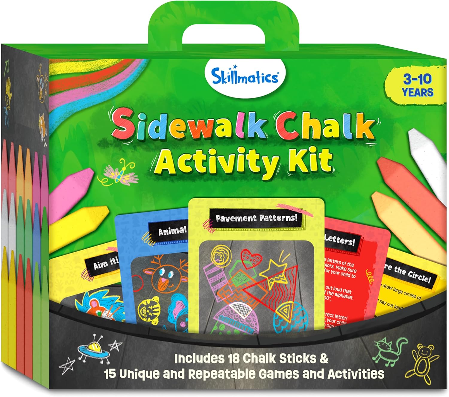 Skillmatics Sidewalk Chalk Activity Kit - Creative Outdoor Fun with 18 Washable Chalk Sticks, 15 Activities & Games for Kids, Gifts for Boys & Girls Ages 3, 4, 5, 6, 7, 8, 9, 10