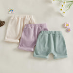 Sejardin Toddler Baby Girl Shorts 3 Pack Solid Waffle Elastic Waist Bottoms Infant Summer Casual Shorts (Apricot Purple Green, 6-12 Months)